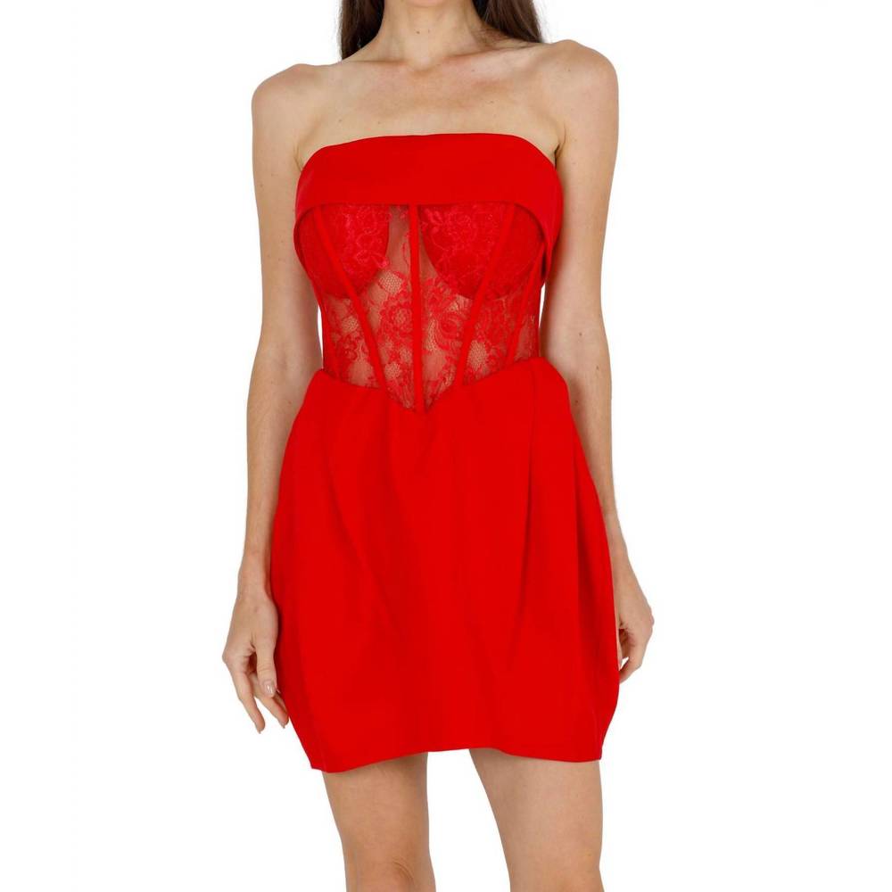 NEW AKALIA daisy strapless lace corset dress in red